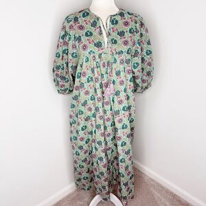 Mille Resorts and Travel Green Floral Maxi Puff Sleeve Dress M